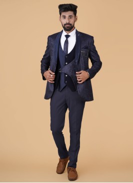 Trendy Blue Imported Coat Suit For Reception