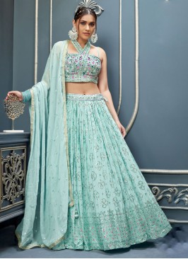 Turquoise Georgette Heavy Embellished Lehenga Choli