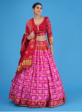 Two-colored Gajji Silk Bandhani Lehanga Choli