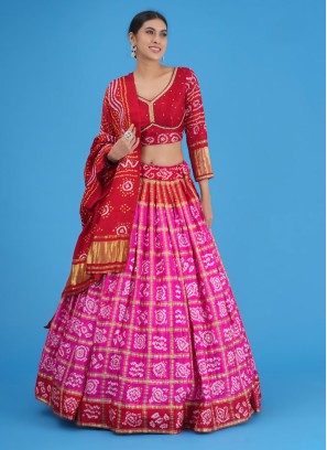 Two-colored Gajji Silk Bandhani Lehanga Choli