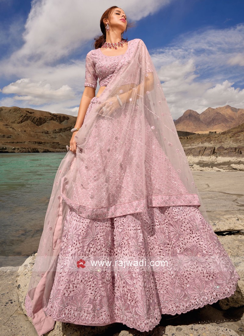 Designer Thread Embroidered Misty Rose Pink Lehenga Choli