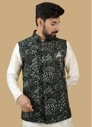 Velvet Floral Work Traditional Nehru Jacket