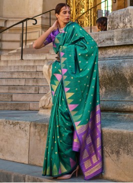 Khadi Silk Weaving Green Contemporary Saree