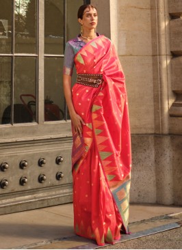 Weaving Khadi Silk Contemporary Saree in Pink
