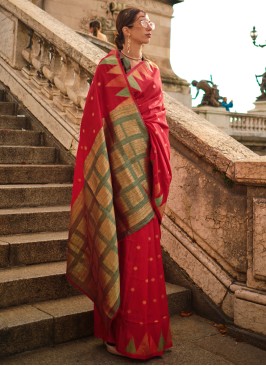 Weaving Khadi Silk Designer Saree in Red