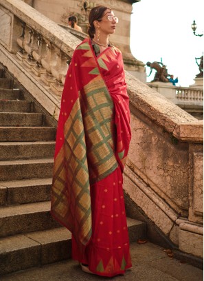 Weaving Khadi Silk Designer Saree in Red