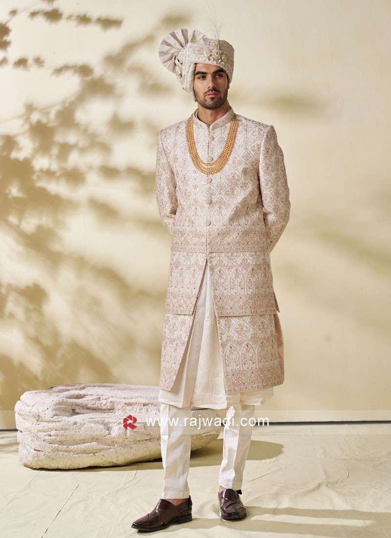 Cream sherwani for groom best sale