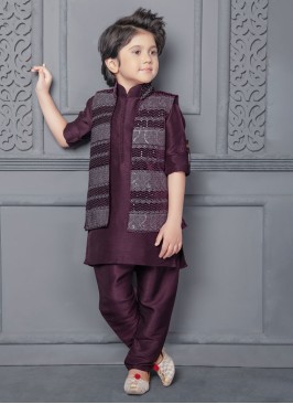 Wedding Wear Dark Purple Nehru Jacket Set