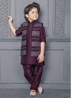 Wedding Wear Dark Purple Nehru Jacket Set