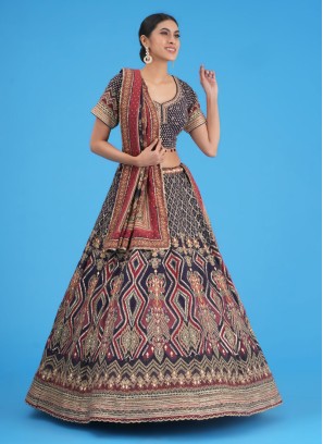 Navy Blue Embroidered Lehenga Choli Set