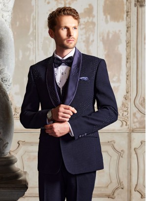 Wedding Wear Jute Silk Fabric Suit In Blue