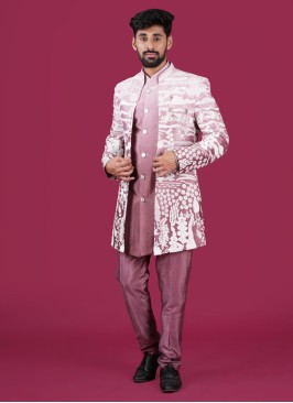 Wedding Wear Onion Pink Indowestern In Silk