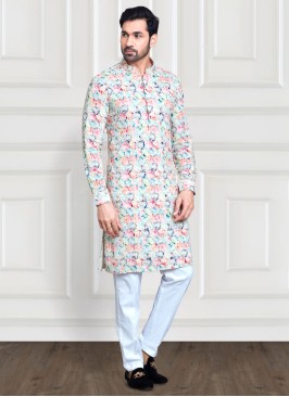 Wedding Wear Printed Cotton Silk Kurta Pajama