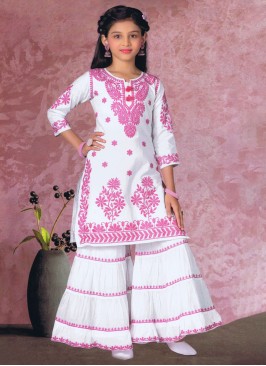 Wedding Wear White Cotton Sharara Suit