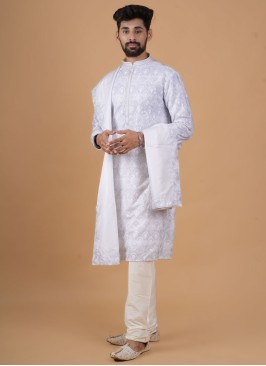 White Color Mens Embroidered Kurta Pajama