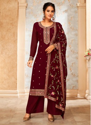 Wine Georgette Festival Designer Dress Material