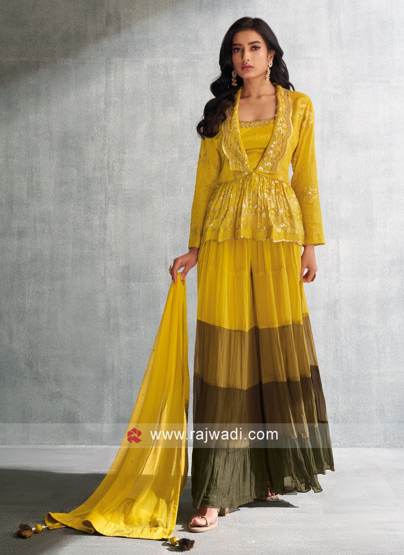 Yellow Color Designer Jacket Gown