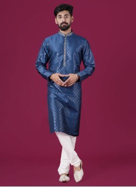 Zari Work  Wedding Wear Kurta Pajama In Blue Color