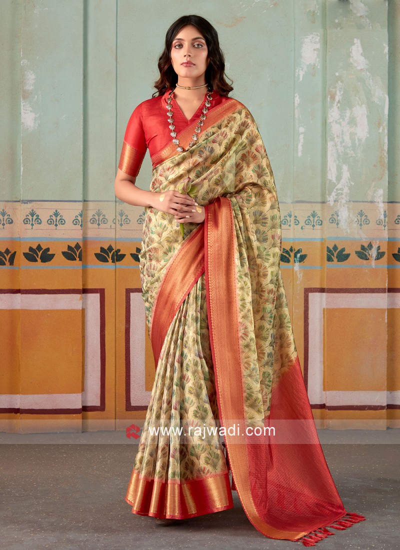 Engaging Beige Color Embroidered Cotton Silk Saree | Saree designs, Silk  sarees, Cotton silk