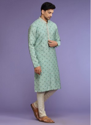 Aqua Blue Printed Kurta Pajama Set