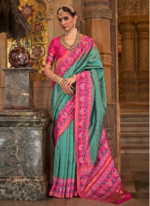 Sea Green Banarasi Silk Saree With Weaving Work