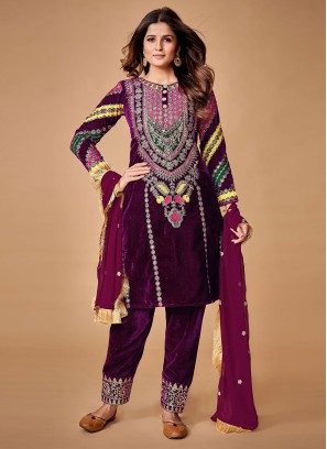 Buy Elegant Velvet Straight Pant Suit In Wine Color Online - LSTV01565 |  Andaaz Fashion