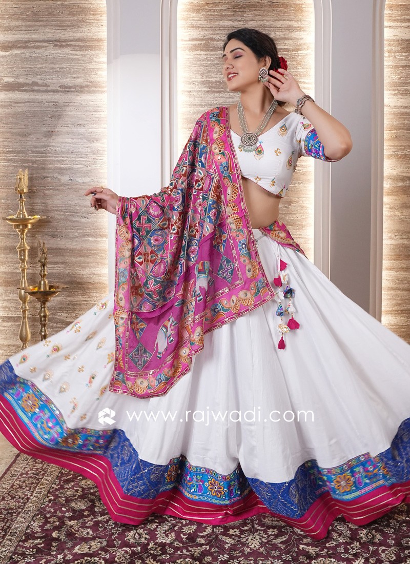 White Color Navratri Collection Lehenga Choli Made by ChoiceItt | Navratri outlet Outfit | Navratri Lehenga | Choli For Navratri, Navratri Cloth