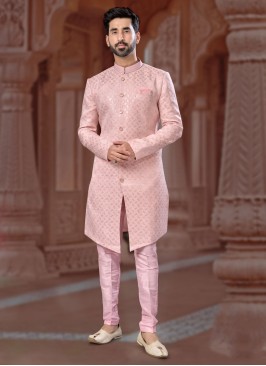 Baby Pink Sequins Embroidered Indowestern Set