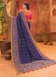 Exquisite Blue Kachhi Embroidered Silk Saree
