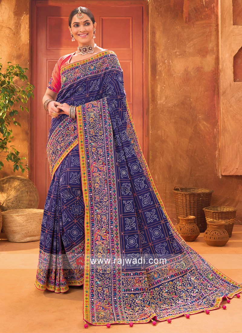 banarasi silk blue cutdana trendy saree 53887