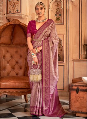 Designer Dark Magenta Weaving Banarasi Silk Saree