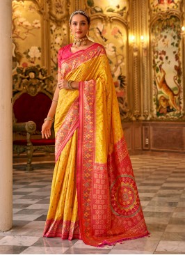 Banarasi Silk Weaving Designer Saree in Red And Yellow