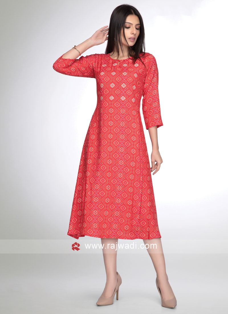 Bandhani Printed A-Line Long Kurti