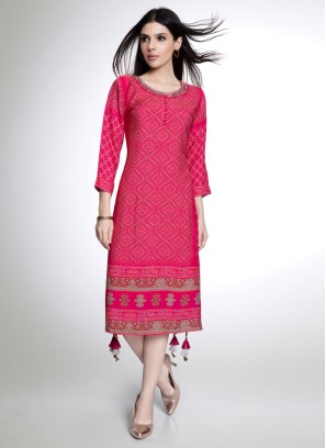 Bandhani Printed Deep Pink Color Kurti