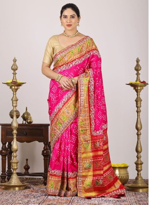 Bandhani Pure Silk Saree With Unstitched Blouse Piece