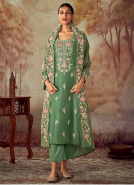 Pista Green Wedding Wear Art Silk Dress Material