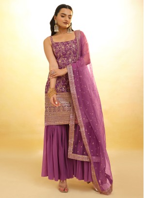 Onion Pink Georgette Gharara Suit With Dupatta