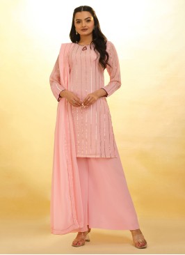 Festive Wear Sequins Embroidered Baby Pink Palazzo Suit