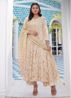 Beige Color Floral Printed Anarkali Suit For Women