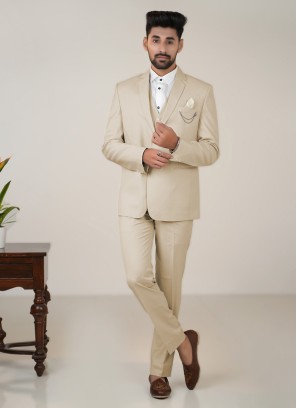 Beige Color Tuxedo Suit For Men