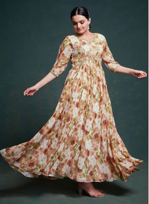 Multi Color Floral Printed Gown For Women
