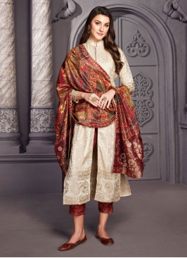 Beige Silk Fabric Pant Style Salwar Kameez