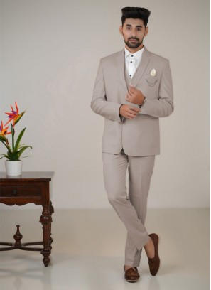 Beige Tuxedo Suit In Imported Fabric