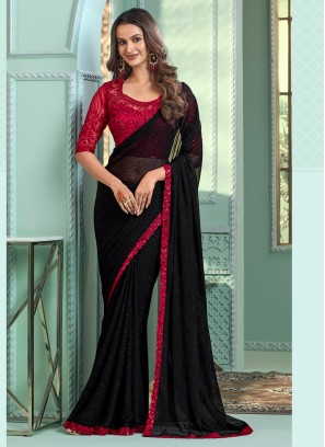 Black And Red Festive Saree With Sequins Work