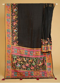 Black Classic Pashmina Silk Saree With Embroidery