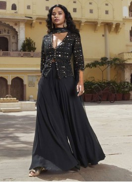 Black Designer Georgette Palazzo Suit