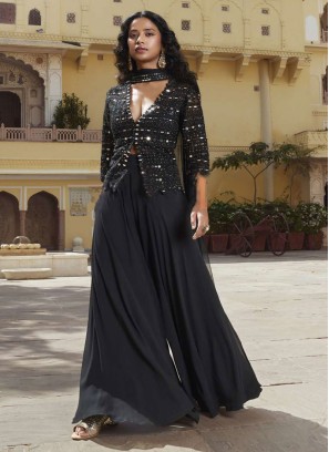 Black Designer Georgette Palazzo Suit