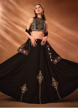 Black Embroidered Lehenga Choli With Patola Printe