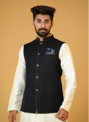 Black Imported Fabric Nehru Jacket