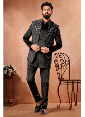 Black Jacket And Kurta Set With Sequins Embroidered Work